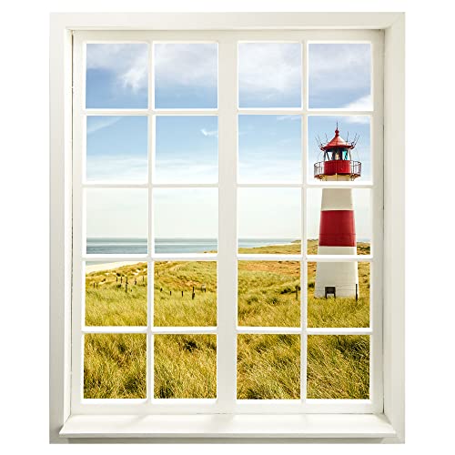Wandtattoo - Fenster mit Aussicht "Leuchtturm" 99 x 120 cm - Wandaufkleber - Wandsticker von WallSpirit