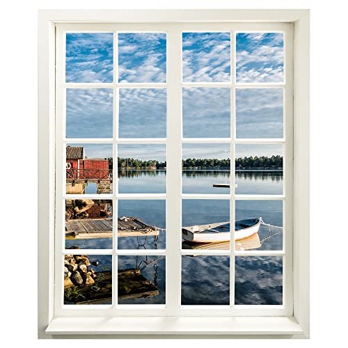 Wandtattoo - Fenster mit Aussicht "Seeufer" 83 x 100 cm - Wandaufkleber - Wandsticker von WallSpirit