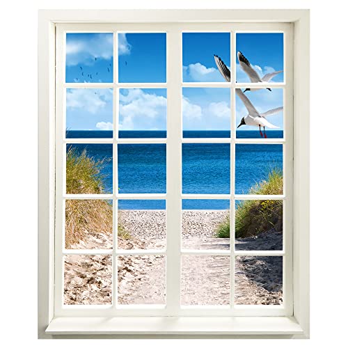 Wandtattoo - Fenster mit Aussicht "Strand mit Möwen" 83 x 100 cm (BxH) - Wandaufkleber - Wandsticker von WallSpirit