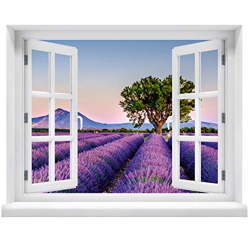 Wandtattoo - Fenster mit Aussicht auf Lavendelfeld 120 x 94 cm – Wandsticker von WallSpirit