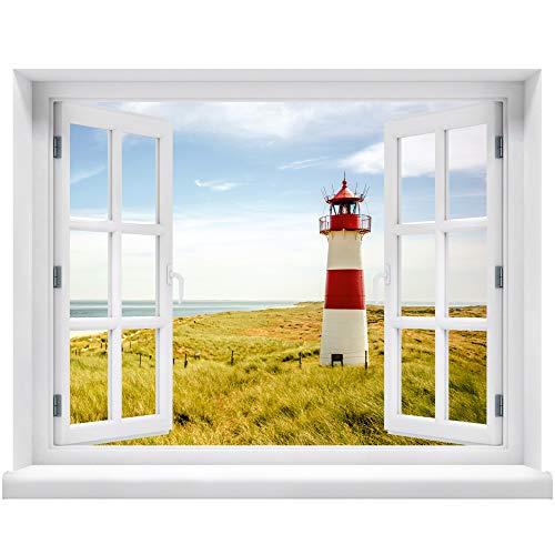 Wandtattoo - Fenster mit Aussicht auf Leuchtturm 100 x 78 cm – Wandsticker von WallSpirit