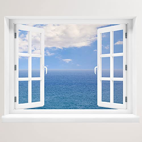 Wandtattoo - Fenster mit Aussicht auf Meer mit Wolken 120 x 94 cm – Wandsticker von WallSpirit