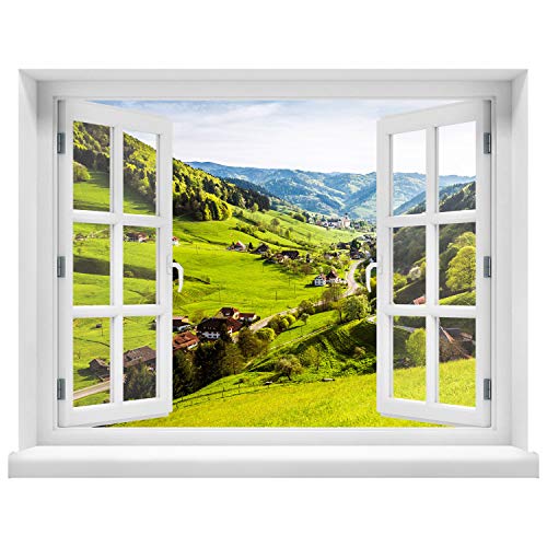 Wandtattoo - Fenster mit Aussicht auf Schwarzwald 100 x 78 cm – Wandsticker von WallSpirit