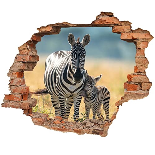 Wandtattoo - Wanddurchbruch mit Aussicht auf Zebra mit Fohlen 70 x 57 cm - Wandaufkleber von WallSpirit