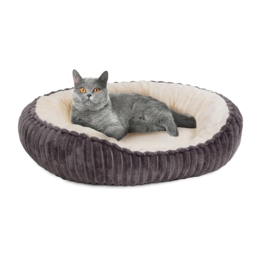 Wallace & Jones | Katzenbett für kleine und große Katzen | Cameron - Katzenkörbchen oval flauschig | Katzenkorb rutschfest | anthrazit-beige | Größe S | ca. 55 x 45 x 17 cm von Wallace & Jones