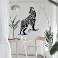 Abstrakter Wolf Metallwandkunst, Abstraktes Wohndekor, Landhausdekor, Berghausdekor, Moderne Wanddekoration, Wolfskulpturwanddekor von WalladoraHomeDecor