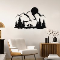 Große Bergblick Wandkunst, Moderne Bergkunst, Ansicht Wanddekor, Mond Und Berg Wand Dekor, Wald Poster, Natur Blick Wandkunst von WalladoraHomeDecor