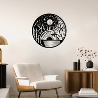 Yin Yang Wandbild Schwarzes Metall Boho Art, Yoga Dekor von WalladoraWallArt