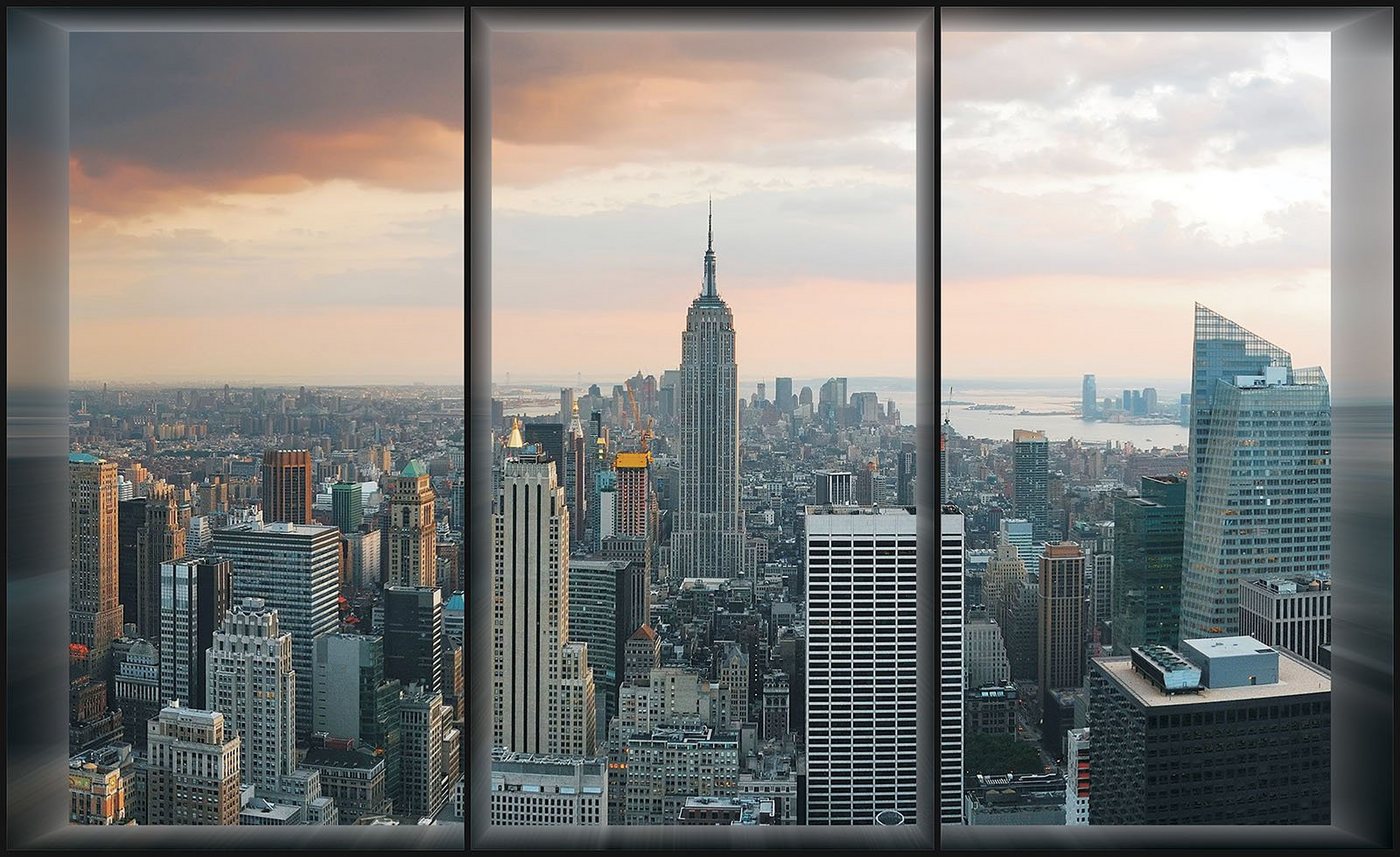 Wallarena Fototapete 3D EFFEKT Fenster New York Stadt Panorama Ausblick Vlies Tapete für Wohnzimmer oder Schlafzimmer Vliestapete Wandtapete Motivtapete, Glatt, 3D-Optik, Vliestapete inklusive Kleister von Wallarena