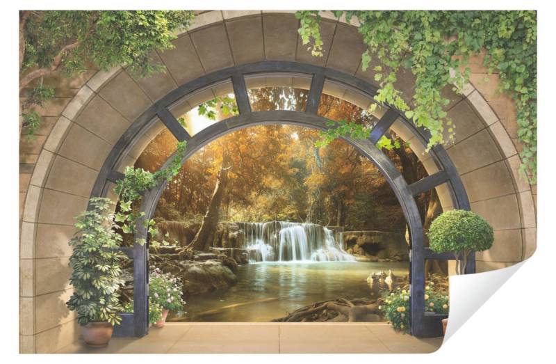 Wallarena Fototapete 3D EFFEKT Fenster Wald Wasserfall Landschaft Wohnzimmer Schlafzimmer, Glatt, 3D-Optik, Tapete 3D Vliestapete Wald Natur Motivtapete + Kleister von Wallarena