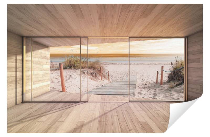 Wallarena Fototapete 3D EFFEKT Terrasse Fenster Strand Vlies Tapete Wohnzimmer Schlafzimmer, Glatt, 3D-Optik, Tapete inklusive Kleister Vliestapete Motivtapete Wandtapete von Wallarena