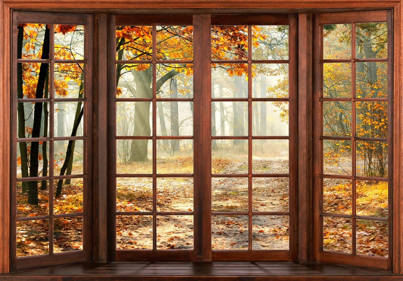 Wallarena Fototapete 3D EFFEKT Wald Fenster Natur Landschaft Vlies Tapete für Wohnzimmer oder Schlafzimmer Vliestapete Wandtapete Motivtapete, Glatt, 3D-Optik, Vliestapete inklusive Kleister von Wallarena