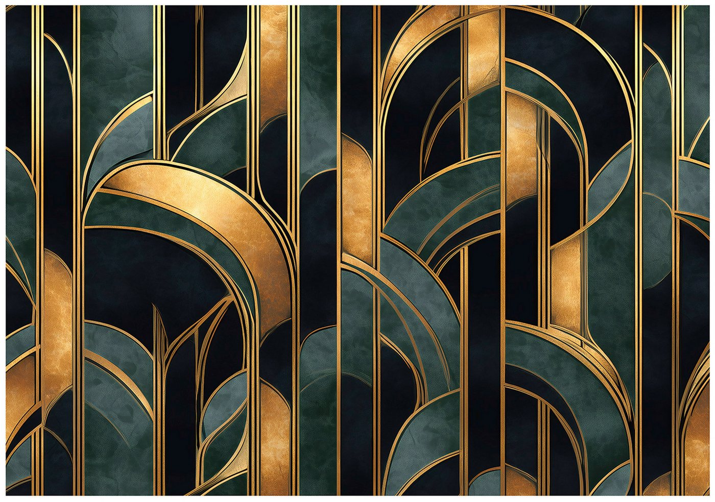 Wallarena Fototapete Art Deco Grün Gold Vlies Tapete Wohnzimmer Schlafzimmer Wandtapete, Glatt Vlies Washable, Art Deco, Grün, Gold, Schwarz, (Packung, 5 St., Vlies Fototapete), Vliestapete Gold Wohnzimmer Schlafzimmer Küche Tapete + Kleister von Wallarena