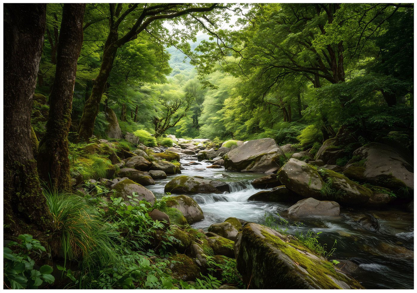 Wallarena Fototapete Wald Bäume Grün Vlies Tapete Wohnzimmer Schlafzimmer Wandtapete, Glatt Vlies Washable, Bäume, Grün, Natur, Strom, Wald, (Packung, 5 St., Vlies Fototapete), Vliestapete Grün Wohnzimmer Schlafzimmer Küche Tapete + Kleister von Wallarena