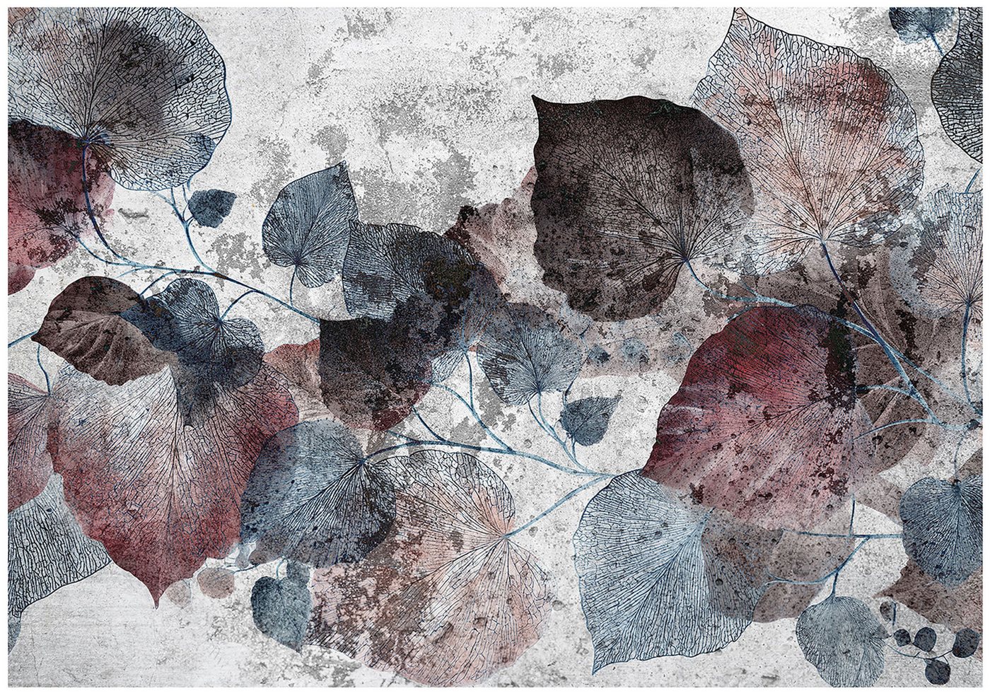 Wallarena Fototapete Blätter Abstrakt Beton Vlies Tapete Wohnzimmer Schlafzimmer Wandtapete, Glatt Vlies Washable, Blätter, Abstrakt, Blau, Grau, Natur, (Packung, 5 St., Vlies Fototapete), Vliestapete schwarz Wohnzimmer Schlafzimmer Küche Tapete + Kleister von Wallarena