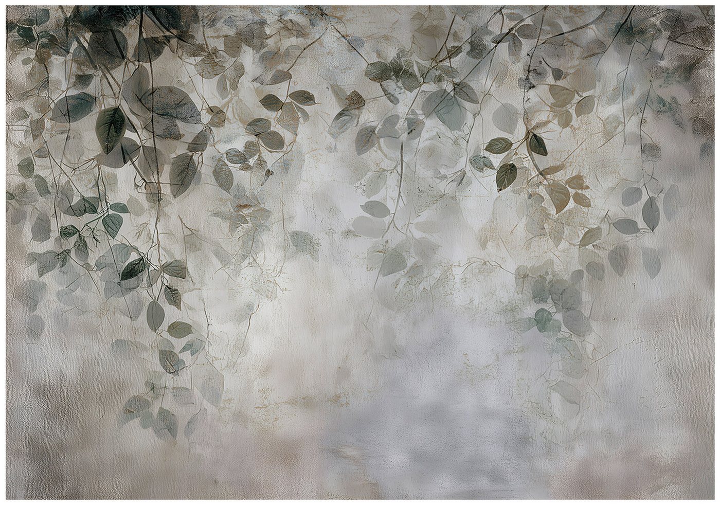 Wallarena Fototapete Blätter Beton Natur Vlies Tapete Wohnzimmer Schlafzimmer Wandtapete, Glatt Vlies Washable, Blätter, Beton, Natur, Grün, Grau, (Packung, 8 St., Vlies Fototapete), Vliestapete Grün Wohnzimmer Schlafzimmer Küche Tapete + Kleister von Wallarena