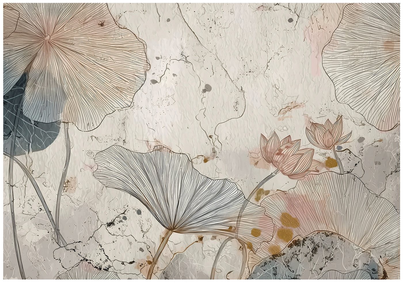 Wallarena Fototapete Blumen Beton Natur Vlies Tapete Wohnzimmer Schlafzimmer Wandtapete, Glatt Vlies Washable, Blumen, Beton, Blätter, Blau, Beige, Natur, (Packung, 4 St., Vlies Fototapete), Vliestapete beige Wohnzimmer Schlafzimmer Küche Tapete + Kleister von Wallarena