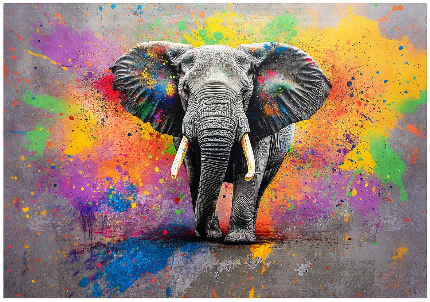 Wallarena Fototapete Elefant Bunt Graffiti Vlies Tapete Wohnzimmer Schlafzimmer Wandtapete, Glatt Vlies Washable, Elefant, Bunt, Graffiti, Beton, Tiere, (Packung, 4 St., Vlies Fototapete), Vliestapete bunt Wohnzimmer Schlafzimmer Küche Tapete + Kleister von Wallarena