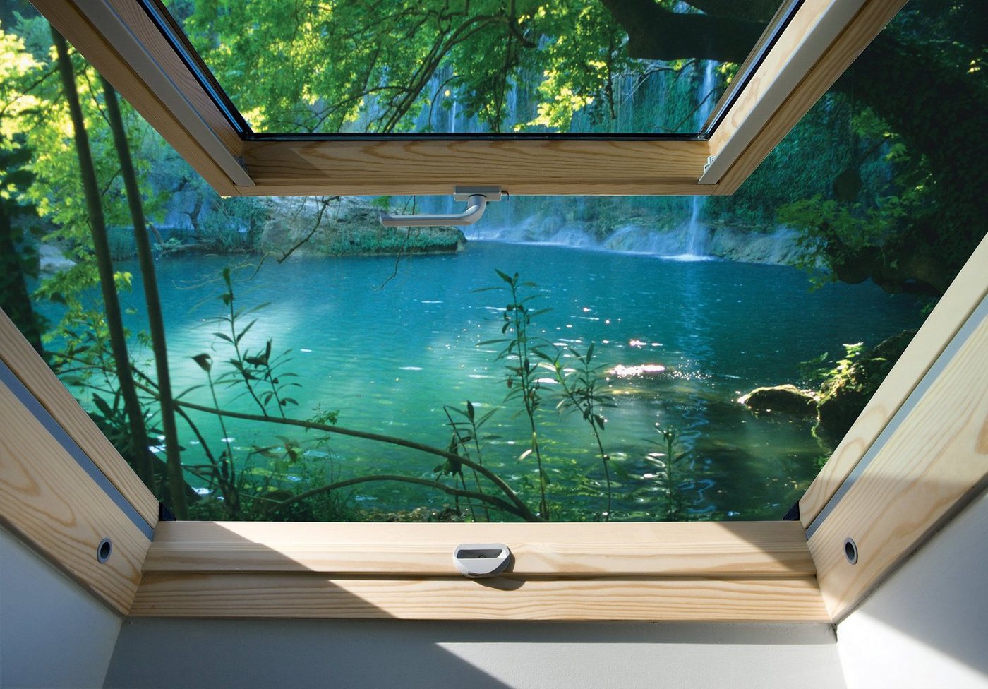 Wallarena Fototapete Fenster Wald See Vlies Tapete Wohnzimmer Schlafzimmer Wandtapete, Glatt Vlies, 3D-Effekt, Tapete inklusive Kleister Vliestapete Motivtapete von Wallarena