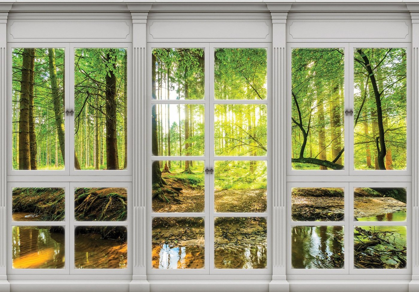 Wallarena Fototapete Fenster Wald Sonne Vlies Tapete Wohnzimmer Schlafzimmer Wandtapete, Glatt Vlies, 3D-Optik, 3D-Effekt, Tapete inklusive Kleister Vliestapete Motivtapete von Wallarena