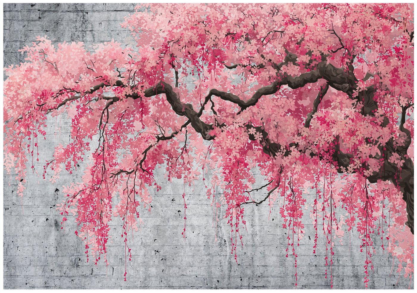 Wallarena Fototapete Baum Kirschblüte Natur Vlies Tapete Wohnzimmer Schlafzimmer Wandtapete, Glatt Vlies Washable, Kirschblüte, Rosa, Baum, Ziegel, Grau, (Packung, 8 St., Vlies Fototapete), Vliestapete Rosa Wohnzimmer Schlafzimmer Küche Tapete + Kleister von Wallarena