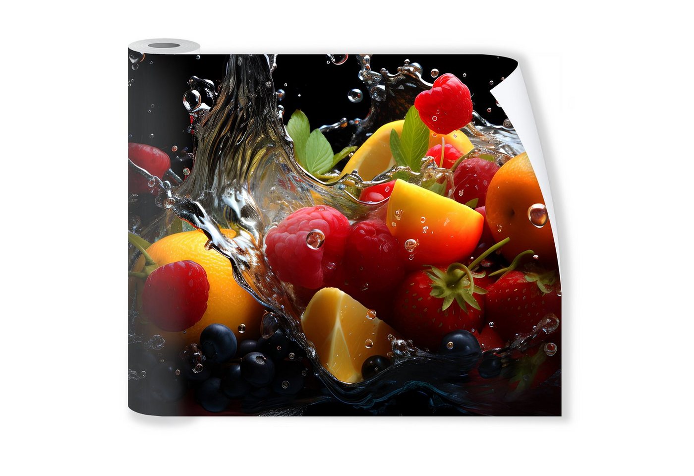 Wallarena Fototapete Küche Obst Zitronen Himbeeren Vlies Tapete Wandtapete 250x60 cm, Glatt Vlies, Abwaschbares Vlies, Blaubeeren, Modern, Tapete inklusive Kleister Vliestapete Motivtapete Laminiert Waschbar von Wallarena