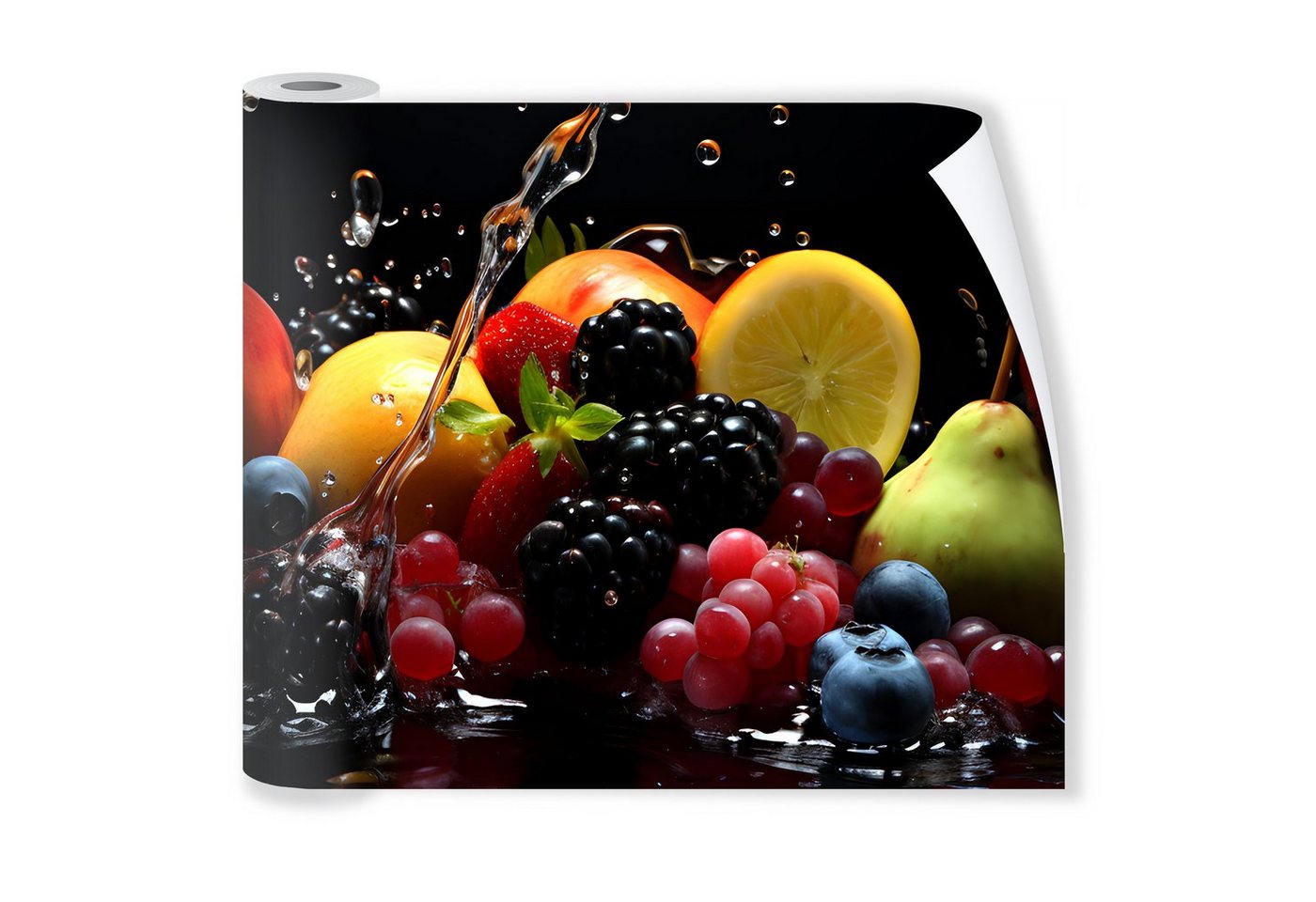 Wallarena Fototapete Küche Obst Zitronen Himbeeren Vlies Tapete Wandtapete 250x60 cm, Glatt Vlies, Abwaschbares Vlies, Blaubeeren, Modern, Wasser, Tapete inklusive Kleister Vliestapete Motivtapete Laminiert Waschbar von Wallarena