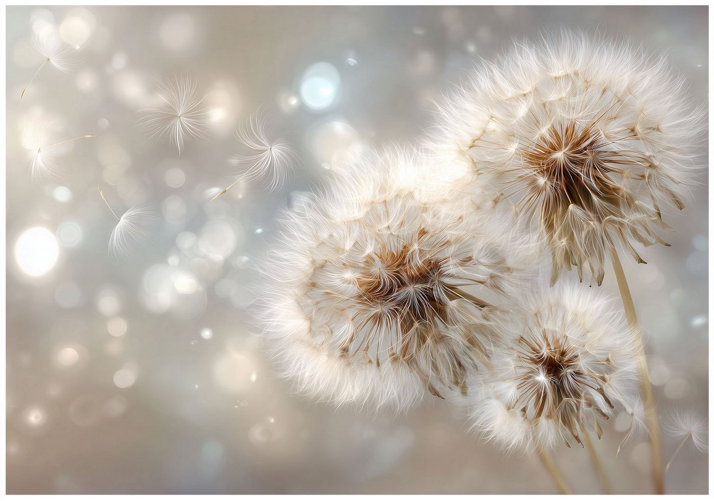 Wallarena Fototapete Pusteblumen Grau Natur Vlies Tapete Wohnzimmer Schlafzimmer Wandtapete, Glatt Vlies Washable, Löwenzahn, Beige, Grau, Natur, (Packung, 5 St., Vlies Fototapete), Vliestapete schwarz Wohnzimmer Schlafzimmer Küche Tapete + Kleister von Wallarena