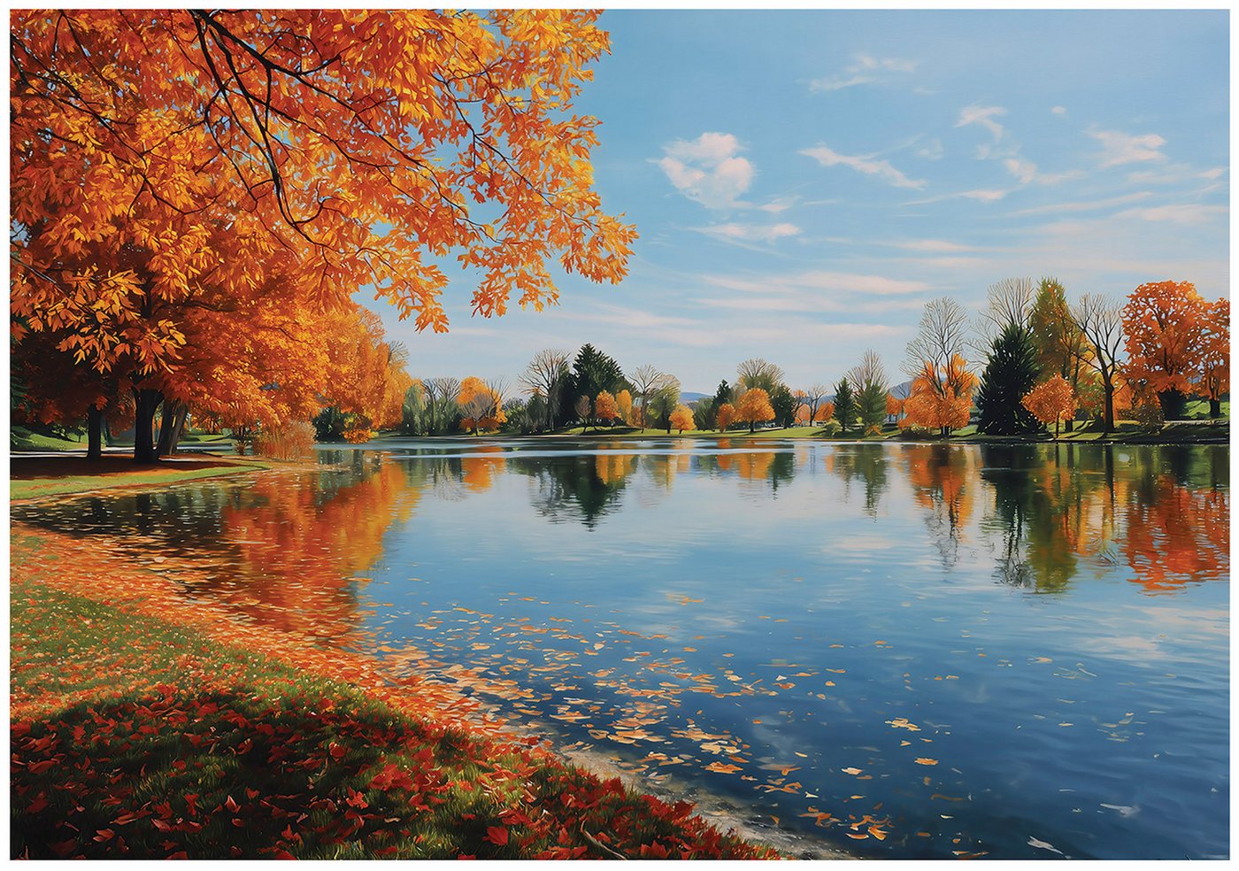 Wallarena Fototapete See Orange Natur Vlies Tapete Wohnzimmer Schlafzimmer Wandtapete, Glatt Vlies Washable, See, Orange, Grün, Natur, (Packung, 4 St., Vlies Fototapete), Vliestapete Orange Wohnzimmer Schlafzimmer Küche Tapete + Kleister von Wallarena