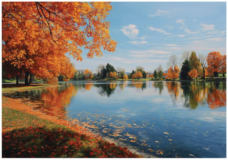 Wallarena Fototapete See Orange Natur Vlies Tapete Wohnzimmer Schlafzimmer Wandtapete, Glatt Vlies Washable, See, Orange, Grün, Natur, (Packung, 4 St., Vlies Fototapete), Vliestapete Orange Wohnzimmer Schlafzimmer Küche Tapete + Kleister von Wallarena