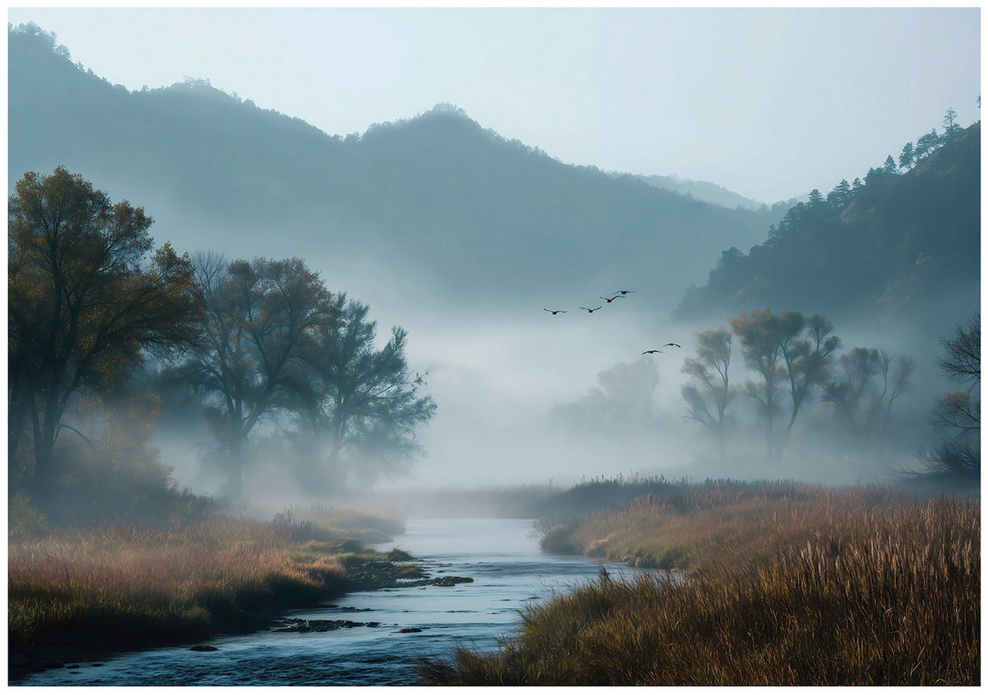 Wallarena Fototapete Wald im Nebel Bäume Vlies Tapete Wohnzimmer Schlafzimmer Wandtapete, Glatt Vlies Washable, See, Wald, Nebel, Bäume, Berge, (Packung, 6 St., Vlies Fototapete), Vliestapete Blau Wohnzimmer Schlafzimmer Küche Tapete + Kleister von Wallarena