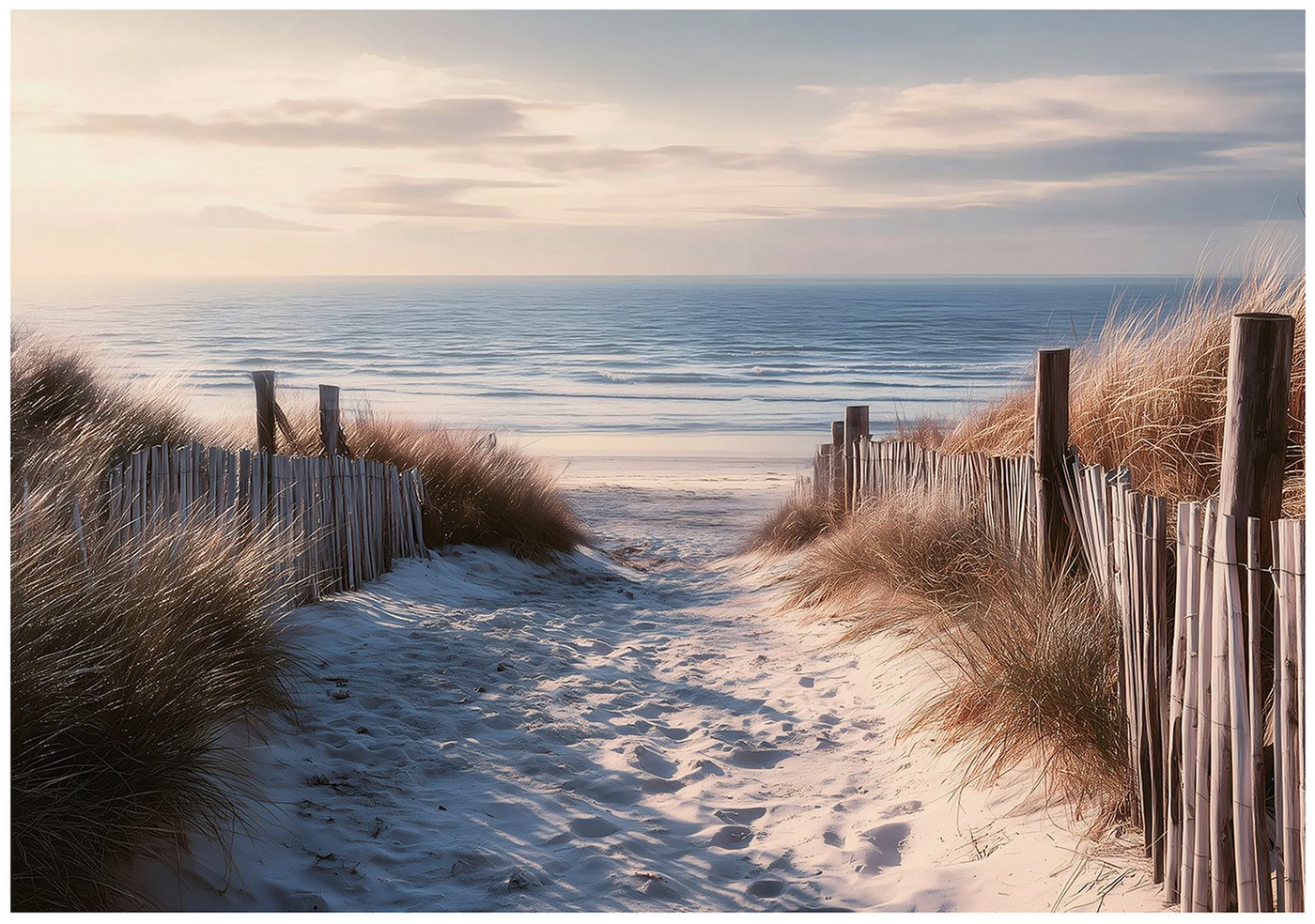 Wallarena Fototapete Strand Ozean Natur Vlies Tapete Wohnzimmer Schlafzimmer Wandtapete, Glatt Vlies Washable, Strand, Ozean, See, Sand, Wolken, Zaun, Natur, (Packung, 8 St., Vlies Fototapete), Vliestapete beige Wohnzimmer Schlafzimmer Küche Tapete + Kleister von Wallarena