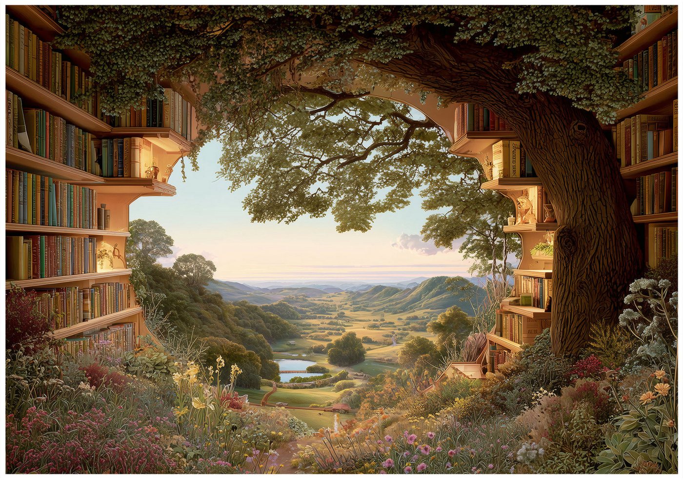 Wallarena Fototapete 3D-Effekt Grün Bücher Vlies Tapete Wohnzimmer Schlafzimmer Wandtapete, Glatt Vlies Washable, Tunnel, Natur, Bücher, Grün, Wiese, Ansicht, (Packung, 2 St., Vlies Fototapete), Vliestapete schwarz Wohnzimmer Schlafzimmer Küche Tapete + Kleister von Wallarena