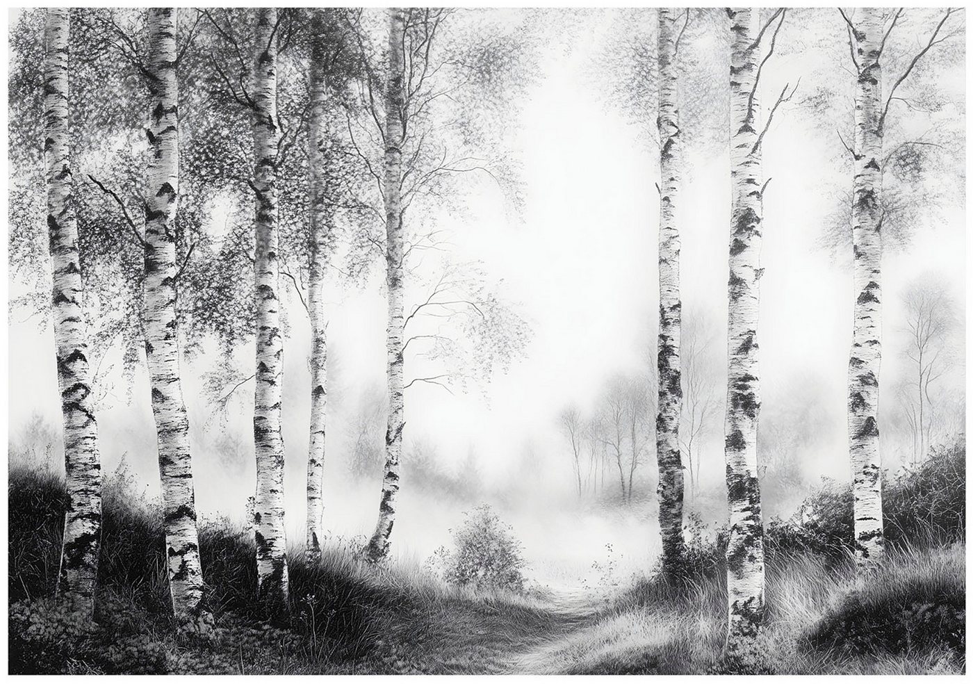 Wallarena Fototapete Wald Schwarz-Weiß Baum Vlies Tapete Wohnzimmer Schlafzimmer Wandtapete, Glatt Vlies Washable, Wald, Baum, Natur, (Packung, 7 St., Vlies Fototapete), Tapete schwarz Wohnzimmer Schlafzimmer Küche Wandtapete + Kleister von Wallarena