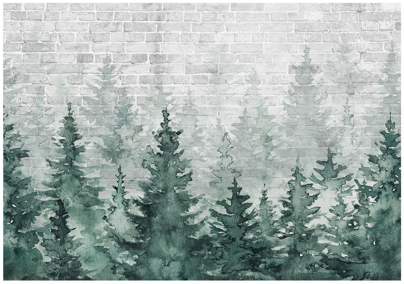 Wallarena Fototapete Wald Ziegel Grün Vlies Tapete Wohnzimmer Schlafzimmer Wandtapete, Glatt Vlies oder Struktur Vinyl, Wald, Ziegel, Weihnachtsbäume, Grau, Grün, (Vlies Fototapete, Vlies Fototapete), Vliestapete Grün Wohnzimmer Schlafzimmer Küche Tapete + Kleister von Wallarena
