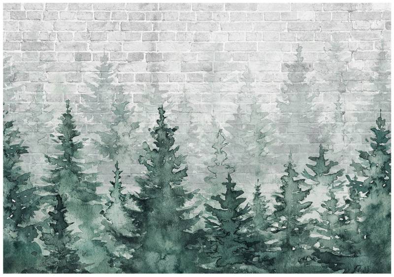 Wallarena Fototapete Wald Ziegel Grün Vlies Tapete Wohnzimmer Schlafzimmer Wandtapete, Glatt Vlies oder Struktur Vinyl, Wald, Ziegel, Weihnachtsbäume, Grau, Grün, (Vlies Fototapete, Vlies Fototapete), Vliestapete Grün Wohnzimmer Schlafzimmer Küche Tapete + Kleister von Wallarena