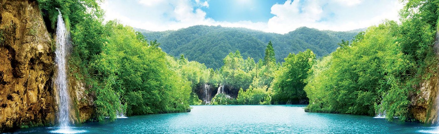 Wallarena Fototapete XXL Wasserfall Ecke Vlies Tapete Vliestapete Schlafzimmer Wohnzimmer, Glatt, Natur, Vliestapete inklusive Kleister von Wallarena