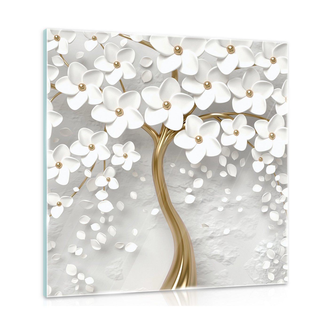 Wallarena Glasbild Blumen Abstrakt Baum, Modern Glasbilder Wohnzimmer Schlafzimmer Badezimmer, Bild Auf Glas Wandbilder, (Einteilig), Premium Glasbilder von Wallarena