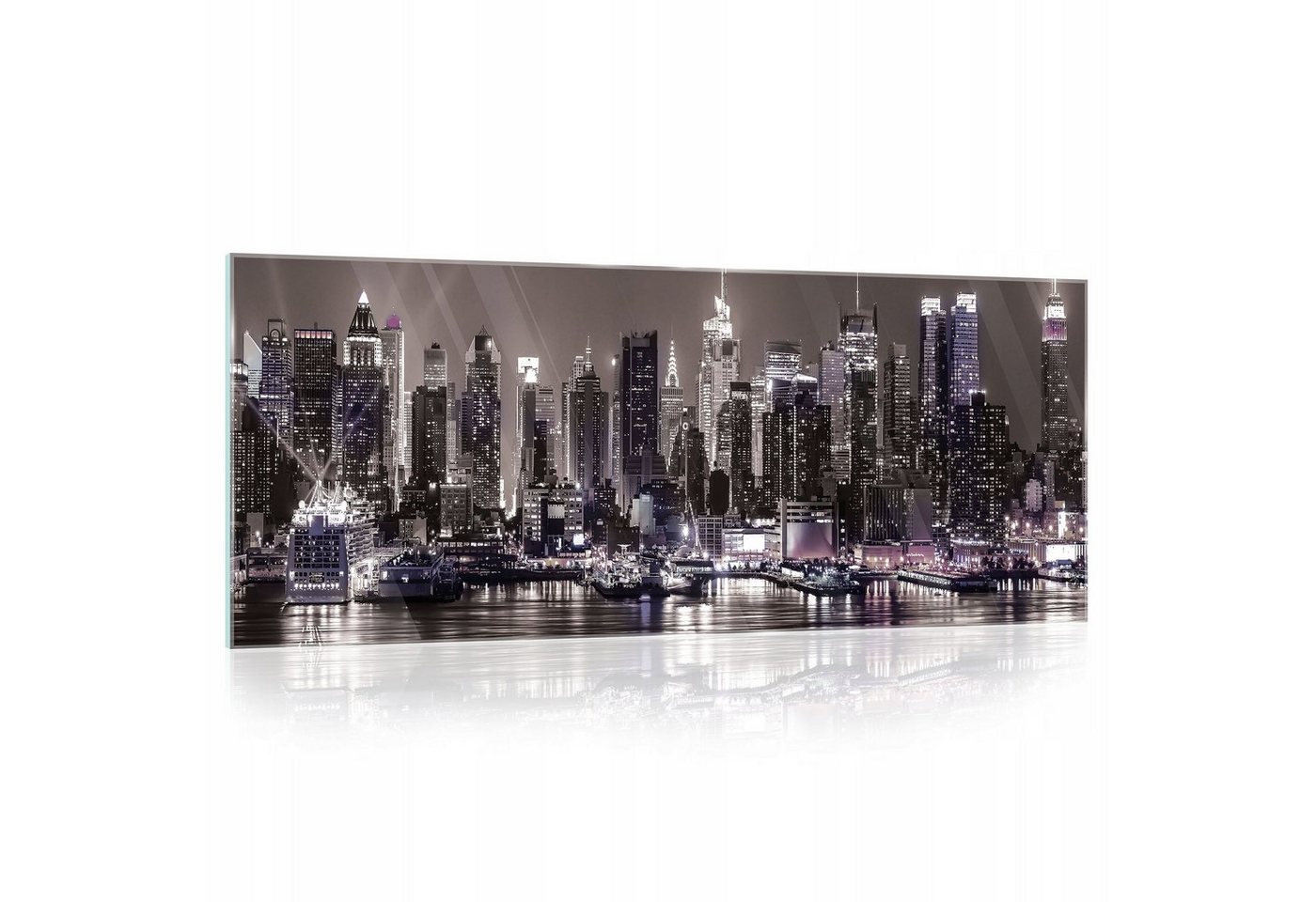 Wallarena Glasbild New York Stad Nacht, 125x50 cm Modern Glasbilder Wohnzimmer Schlafzimmer Badezimmer, Bild Auf Glas Wandbilder, New York (Einteilig), Premium Glasbilder von Wallarena