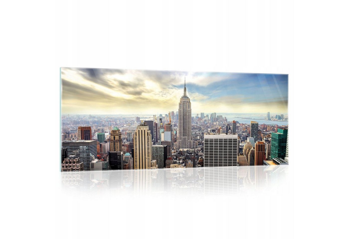 Wallarena Glasbild New York Stadt, 125x50 cm Modern Glasbilder Wohnzimmer Schlafzimmer Badezimmer, Bild Auf Glas Wandbilder, New York (Einteilig), Premium Glasbilder von Wallarena