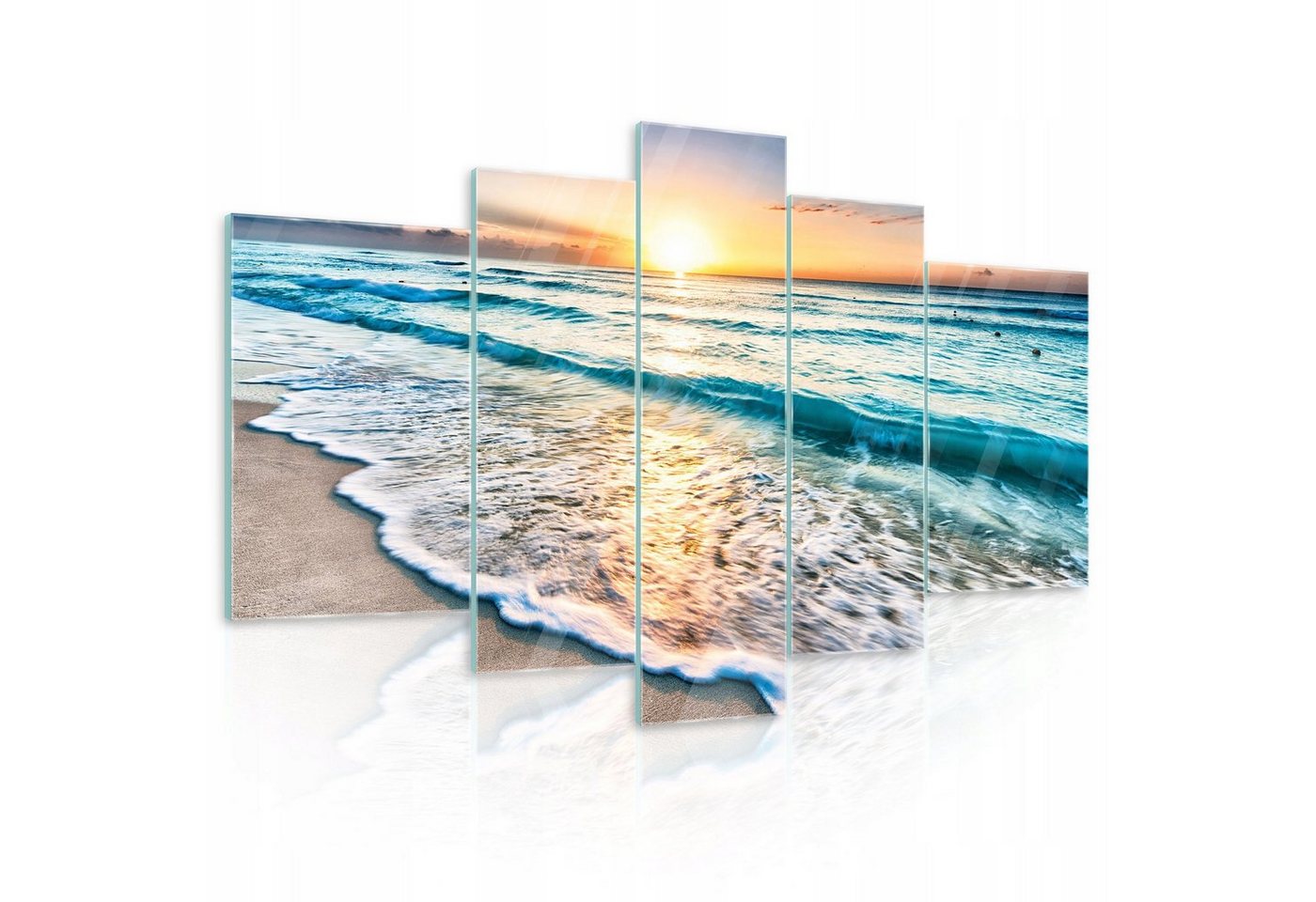 Wallarena Glasbild Strand Meer, Modern Glasbilder Schlafzimmer, Bild Auf Glas Wandbilder, (Set 5 teilig), Premium Glasbilder von Wallarena