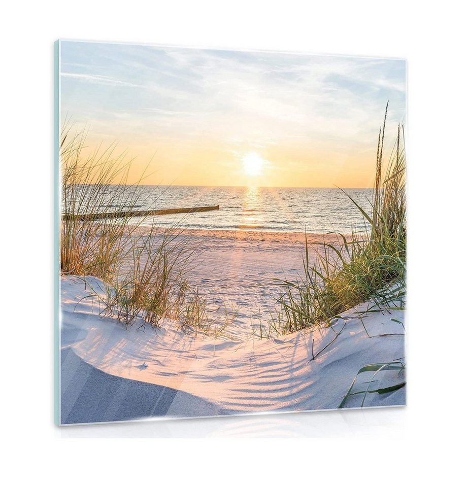 Wallarena Glasbild Strand Meer Ostsee, Modern Glasbilder Wohnzimmer Schlafzimmer Badezimmer, Bild Auf Glas Wandbilder, (Einteilig), Premium Glasbilder von Wallarena