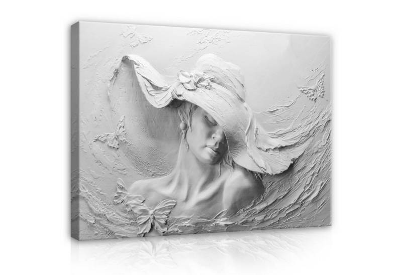 Wallarena Leinwandbild Frau mit Hut Abstrakt grau Modern Bild XXL Leinwandbilder Bilder, Abstrakt (Bilder Gross XXL Einteilig, 1 St), Leinwandbild Wohnzimmer Badezimmer Küche Wand Deko Bilder Modern 60x40 von Wallarena