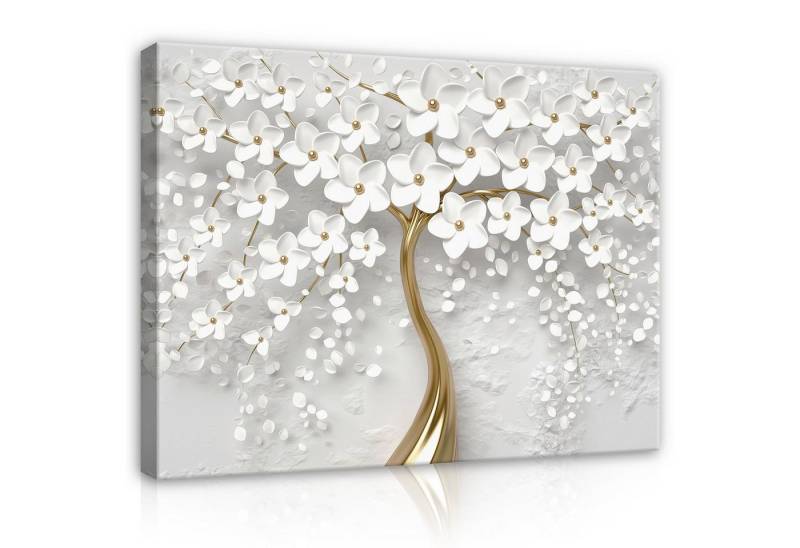 Wallarena Leinwandbild Abstrakt Blumen gold grau Baum Modern Deko XXL Leinwandbilder Bilder, Abstrakt - Blumen (Bilder Gross XXL Einteilig, 1 St), Leinwandbild Wohnzimmer Badezimmer Küche Wand Deko Bilder Modern 60x40 von Wallarena