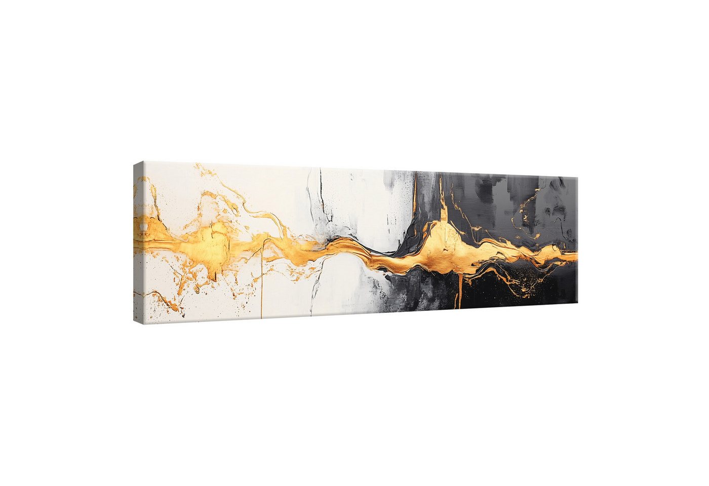 Wallarena Leinwandbild Abstrakt Leinwand Bilder XXL groß Modern Wand Deko Wohnzimmer Flur, Abstrakt (Bilder Gross XXL Einteilig 145x45 cm, 1 St), Bilder Gold Wohnzimmer Schlafzimmer Küche Groß Wand Deko Wandbild von Wallarena