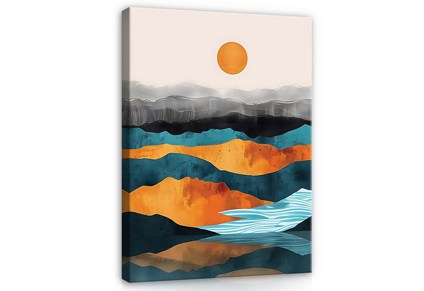 Wallarena Leinwandbild Berge Gemalt BOHO Art Kunst Wandbild XXL Leinwandbilder Modern, Landschaft - Berge (groß Bilder Wohnzimmer Schlafzimmer Einteilig, 1 St), Bilder Klein Wohnzimmer Schlafzimmer Küche Wandbild Wand Deko 40x30 von Wallarena