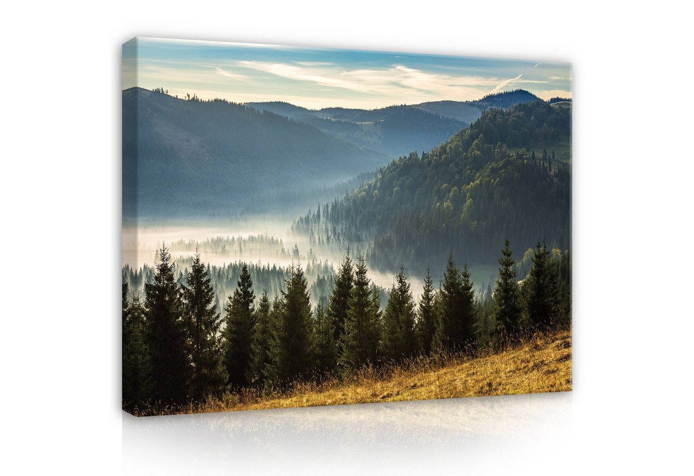 Wallarena Leinwandbild Berge Landschaft Wald Natur Kunst Wandbild XXL Leinwandbilder Modern, Landschaft (Einteilig), Aufhängefertig von Wallarena