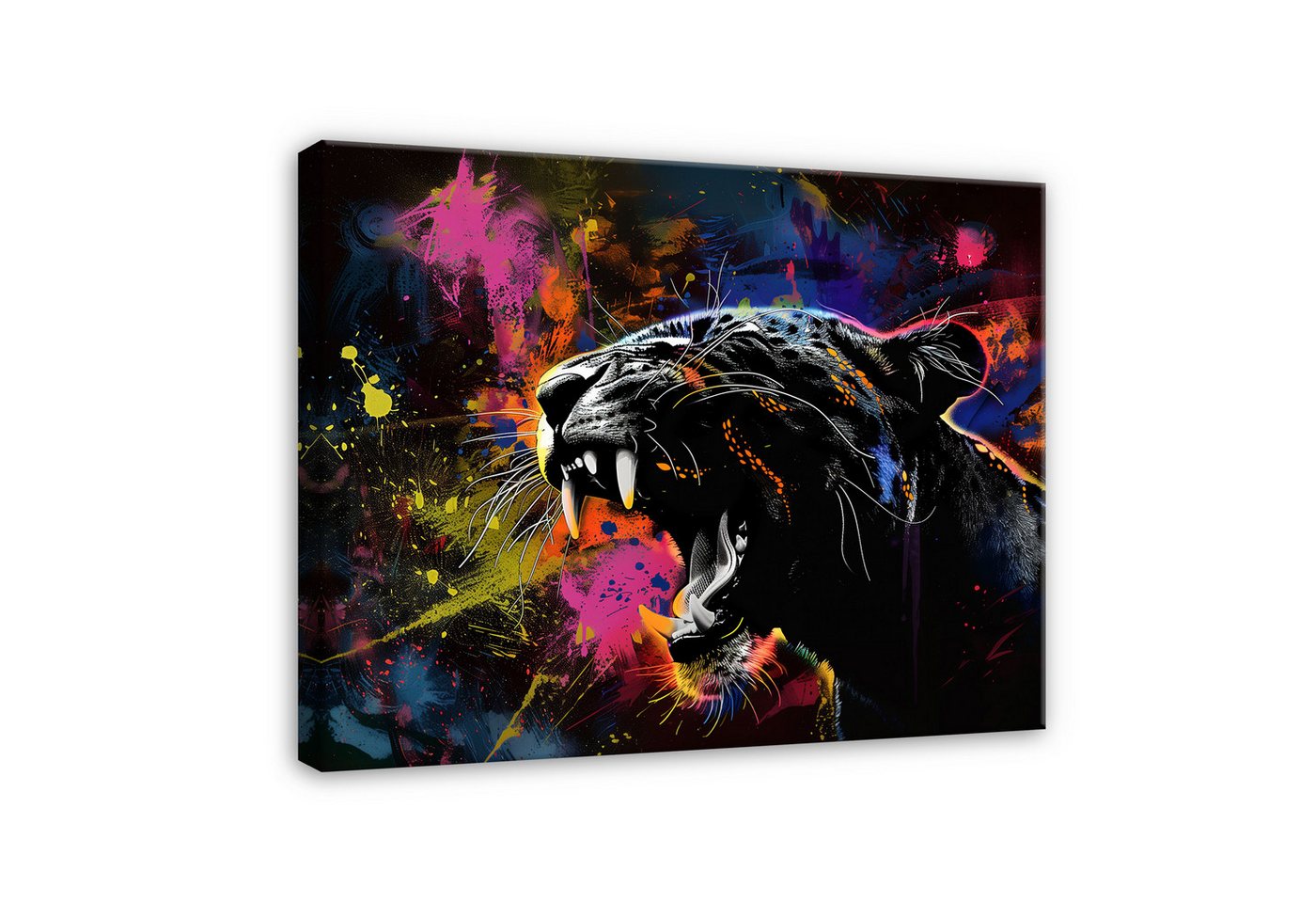 Wallarena Leinwandbild Jaguar Tiere Abstrakt Tiger Bild Wandbild Leinwandbilder Modern, Graffiti (groß Bilder Wohnzimmer Schlafzimmer Einteilig, 1 St), Bilder Klein Wohnzimmer Schlafzimmer Küche Wandbild Wand Deko 40x30 von Wallarena
