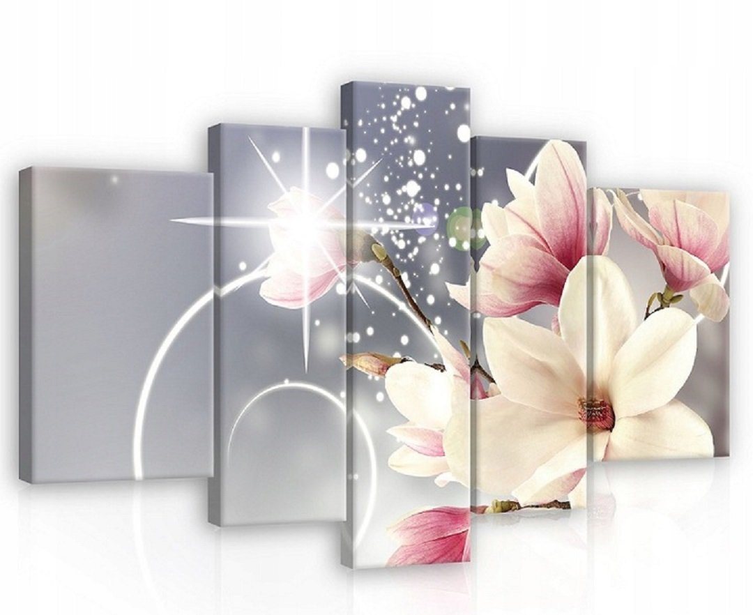 Wallarena Leinwandbild Blumen Magnolie Wandbild 170x100 cm Groß SET XXL Wandbilder Leinwandbilder Modern Canvas Kunstdruck Bild Auf Leinwand Bilder für Wohnzimmer Schlafzimmer, Blumen (Set 5 teilig), Aufhängefertig von Wallarena