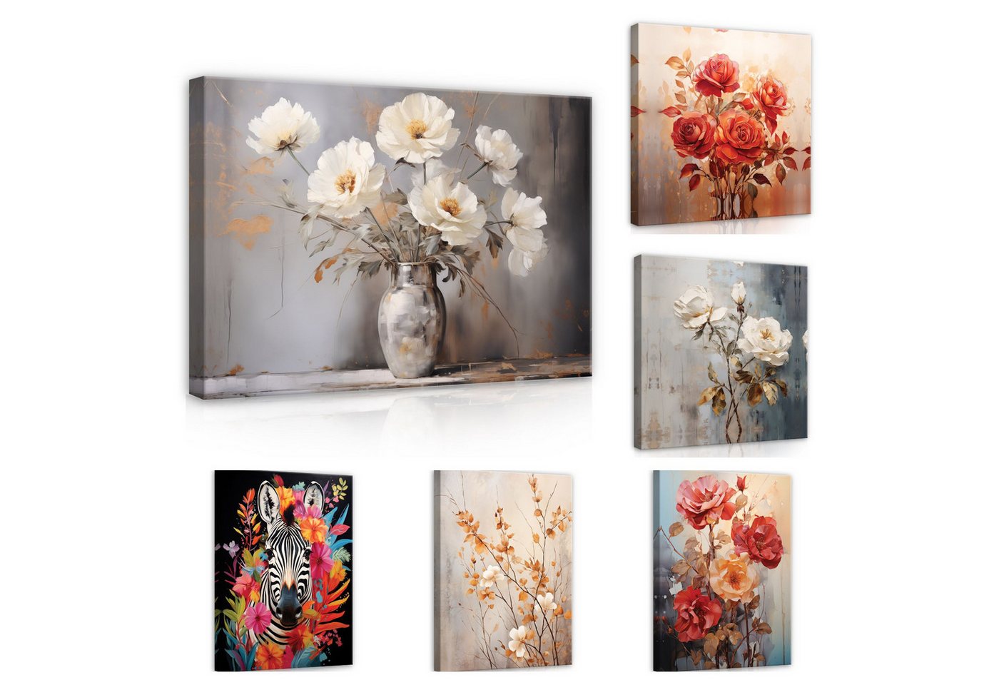 Wallarena Leinwandbild Blumen Vintage Abstrakt Wohnzimmer Schlafzimmer Wandbild Modern, Gemalt Blumen Vintage (Einteilig, 1 St), Wandbilder Leinwandbilder Leinwand Bilder Bild Groß Aufhängefertig von Wallarena